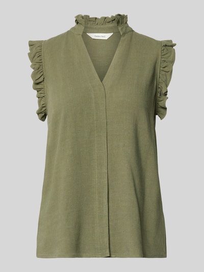 Selected regular fit blousetop met linnengehalte model 'VIVA' Kaki - 2