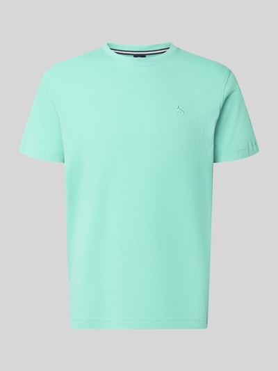 Produktfoto, T-Shirt mit Rundhalsausschnitt und Logo-Stitching von Lerros in Mintgrün, reine Baumwolle, gerader Schnitt, glatte Textur