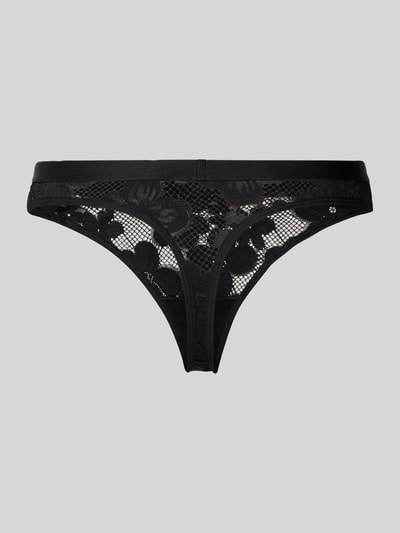 Produktfoto, String in Spitzen-Optik Modell 'BLOOM LACE THONG' von HUGO für Damen, Optik: Unifarben, Semitransparent, Label-Patch, Bundabschluss: Elastisch, Materialverarbeitung: Spitze