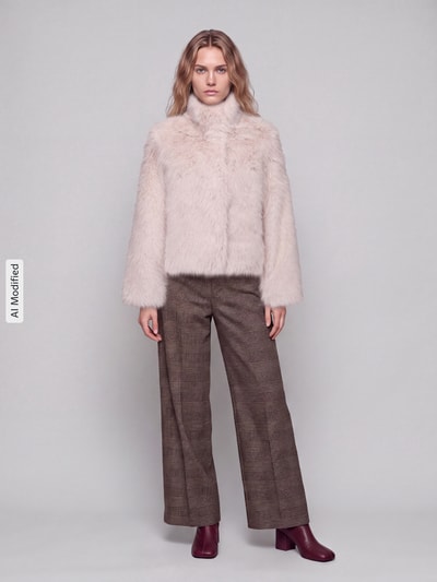 VERO MODA Modern Fit Webpelzjacke mit hohem Stehkragen Ecru 1