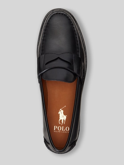 Produktfoto, Loafer aus echtem Leder von Polo Ralph Lauren, zwart, afgeronde neus, gladleer, gestructureerde zool, instap, blokhak
