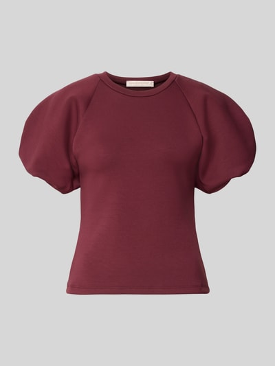 Produktfoto, Bluse mit Ballonärmeln van Rinascimento in bordeaux, materiaalmix met stretch, getailleerde pasvorm, ronde hals, ruglengte maat S 55 cm, mouwlengte 27 cm