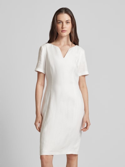 WHITE LABEL Knielanges Kleid mit V-Ausschnitt Offwhite 4