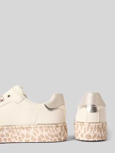 Produktfoto, Low Top Sneaker mit Schnürung von Tamaris in Optik: Unifarben Schimmernd und Animal-Print, Plateau, Schuhspitze: Rund, Label-Applikation, Logo-Stitching, Verschluss: Schnürung, strukturierte Sohle