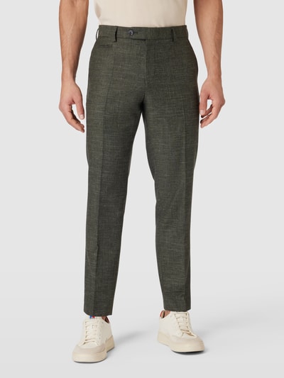 BOSS Slim fit pantalon met structuurmotief, model 'Genius' Rietgroen - 4