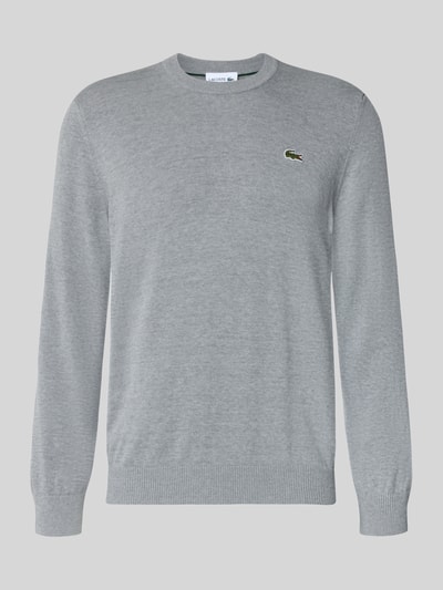 Produktfoto, Regular Fit Pullover aus Baumwoll-Mix von Lacoste in Hellgrau mit feiner Strickstruktur und kleinem Logo auf der Brust.