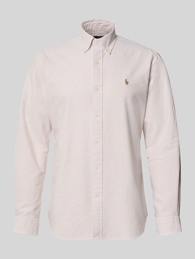 Produktfoto, Custom Fit Freizeithemd aus reiner Baumwolle von Polo Ralph Lauren in Beige mit feinen Streifen, glatte Struktur, weißer Hintergrund