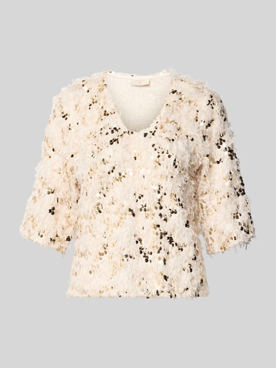 FREE/QUENT T-shirt met veren en pailletten, model 'NOLLA' Offwhite - 2