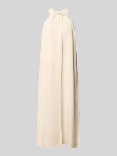 Produktfoto, lichtbeige midi-jurk Someday model 'Qelina', viscosemix met linnen, loose fit, ronde hals met plooien, steekzakken, ruglengte maat 36: 122 cm, borstwijdte maat 36: 48 cm
