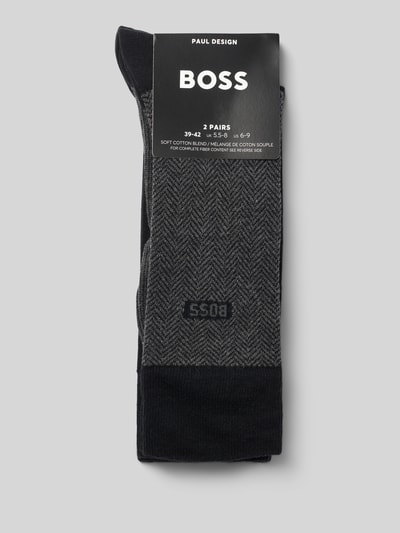 Produktfoto, Strümpfe aus Baumwoll-Mix im 2er-Pack von BOSS in unifarbener Fischgräten-Optik mit Label-Schriftzug und elastischem Bundabschluss