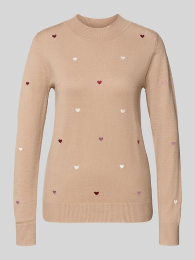 Produktfoto, Strickpullover aus Viskose-Mix mit Stitchings von Apricot, krój slim fit, wzór na całej powierzchni, okrągły dekolt, długość tyłu w rozmiarze S: 54 cm, długość rękawów w rozmiarze S: 60 cm