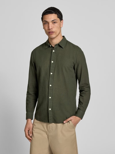 ONLY & SONS Slim Fit Freizeithemd aus Baumwoll-Leinen-Mix Modell 'CAIDENLS SOLID' Oliv 4