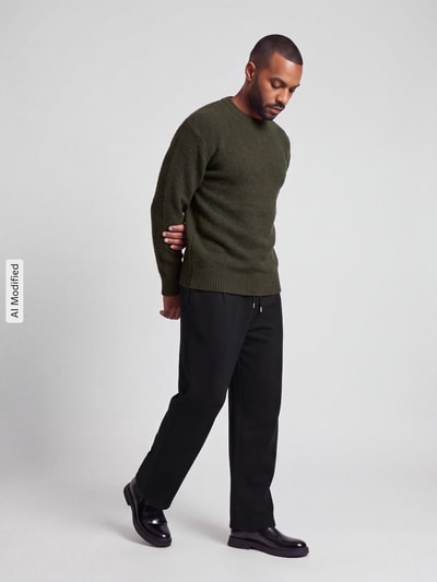 Selected Pullover mit Strukturstrick Dunkelgruen 1