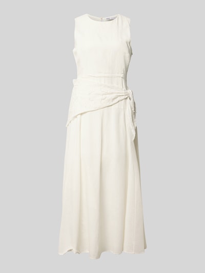 Produktfoto, Midikleid aus Viskose-Mix mit Spitzenbesatz von Mango in Creme, taillierte Passform, ärmellos, Leinen-Anteil, glatte Textur
