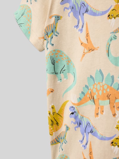 Produktfoto, Kinder T-Shirt Regular Fit T-Shirt mit Allover-Motiv-Print von Blue Seven aus Reine Baumwolle, beige mit bunten Dinos, Rundhalsausschnitt