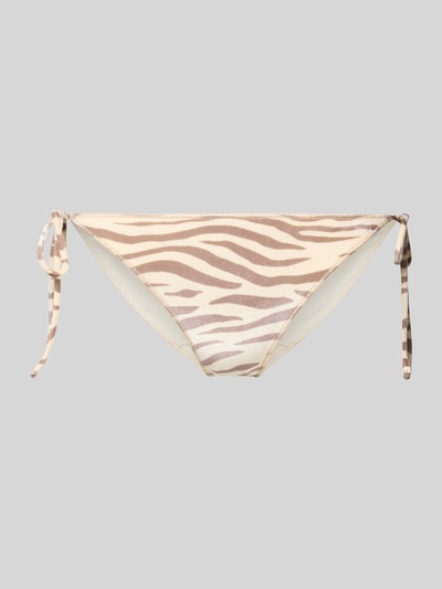 Produktfoto, Bikini-Hose mit Logo-Patch Modell 'Virgo' von MC2 Saint Barth, beige-braunes Zebradesign, Elastischer-Material-Mix, Zierschleifen