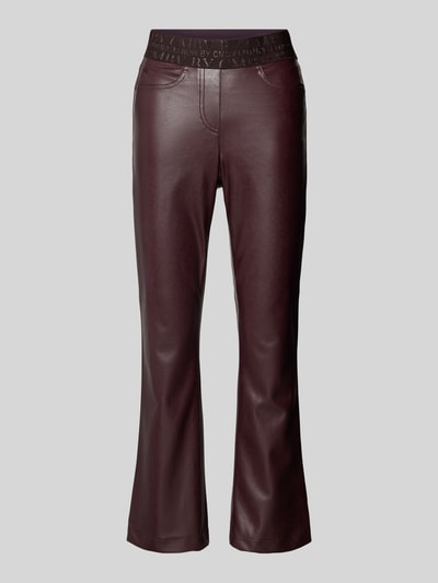 Cambio Regular fit leren broek met elastische band met label Aubergine - 2