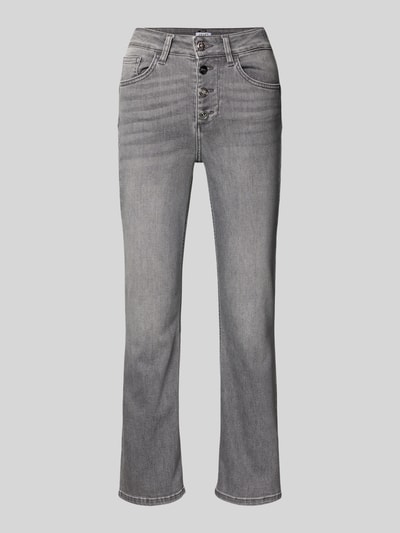 Produktfoto, graue Damen Jeans mit Knopfleiste Modell 'PRINCESS' von Liu Jo White, Used-Look, Slim-Fit, Baumwoll-Lyocell-Mix, Bundweite 39 cm, Innenbeinlänge 65 cm