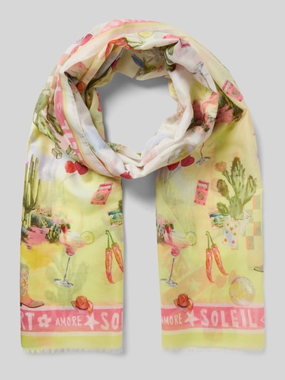 Productfoto, Schal mit Seiden-Muster und Allover-Muster van mix van katoen en zijde, rechthoekig model met all-over motief, statementprint, breedte 204 cm, lengte 67 cm, dames sjaal