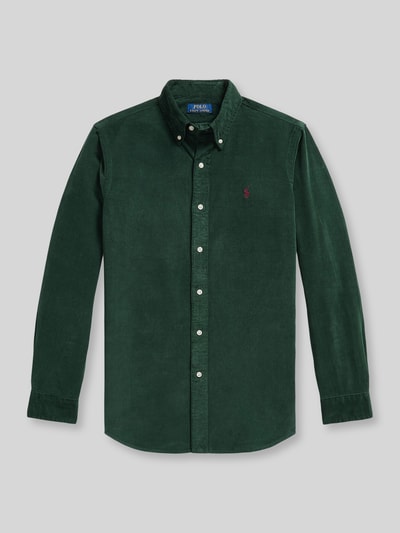 Produktfoto, dunkelgrünes Custom Fit Freizeithemd aus reiner Baumwolle von Polo Ralph Lauren, glatte Oberfläche, sichtbare Knopfleiste