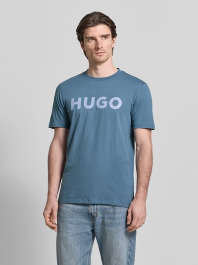 HUGO T-shirt o kroju regular fit z czystej bawełny model „DULIVIO” Szaroniebieski 4