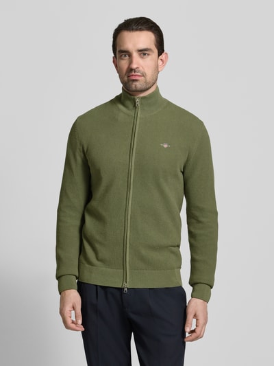 GANT Cardigan mit Zweiwege-Reißverschluss und Label-Stitching Oliv 4