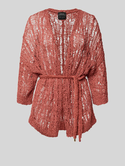 Productfoto, Strickjacke mit Bindegürtel und 3/4-Arm van Marc Cain in rood gemêleerd, pure biologische katoen, relaxed fit, open pasvorm, met riem