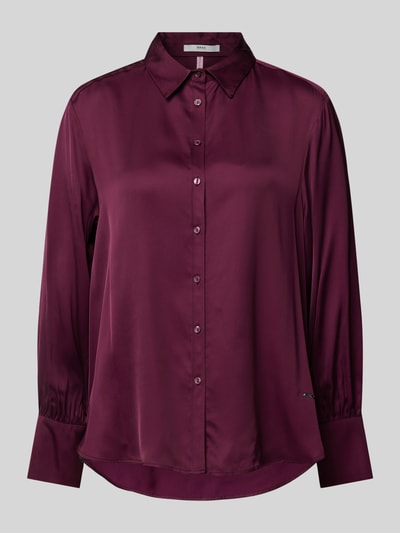 Brax Overhemdblouse van pure viscose met labeldetail, model 'VIC' Aubergine - 2