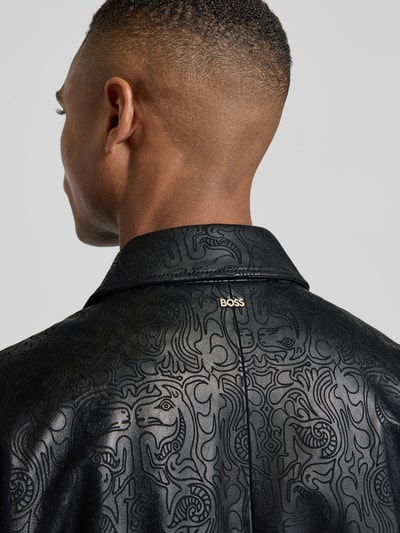 BOSS Regular Fit Lederjacke mit Allover-Muster Modell 'JUZE_CNY' Black 3