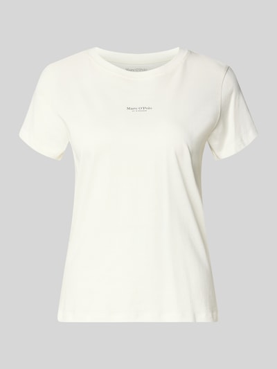 Produktfoto, Regular Fit Pyjama-Oberteil aus reiner Baumwolle von Marc O'Polo in Unifarbe Weiß, kurzarm, Rundhals, Label Print, glatte Textur.
