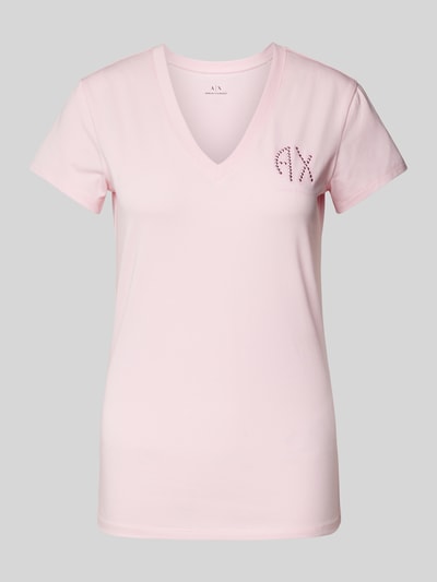 ARMANI EXCHANGE T-Shirt mit Label-Ziersteinbesatz Rosa 2