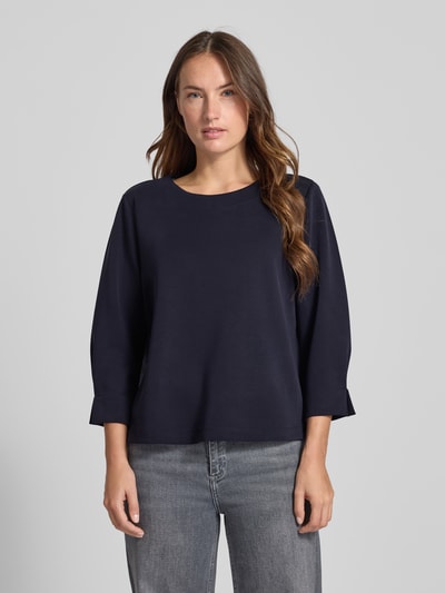 comma Bluza z prążkowanym, okrągłym dekoltem Ciemnoniebieski 4