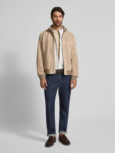 JOOP! COLLECTION Lederjacke aus Ziegenvelours mit Stehkragen Modell 'Byll' Beige 1