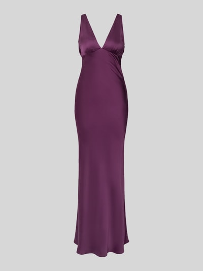 Produktfoto, Slim Fit Abendkleid mit Rückenausschnitt van Jake*s Cocktail, dames avondjurk van satijn, V-hals, mouwloos design, naadritssluiting, ruglengte maat 36: 126 cm, borstwijdte maat 36: 40 cm