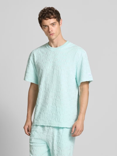 KARL KANI T-shirt met geribde ronde hals Oceaanblauw - 4