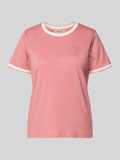Produktfoto, T-shirt met labeldetail Model 'Molina' van MOS MOSH, puur katoen, recht model, ronde hals, contraststrepen, ruglengte maat S 58 cm