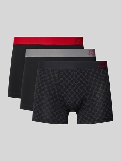 Produktfoto, Trunks aus Baumwoll-Mix Modell 'Everyday' im 3er-Pack von JOOP! Collection in Schwarz und Grau mit elastischem Bund und Label-Stickerei, körpernahe Passform, glatte Textur.