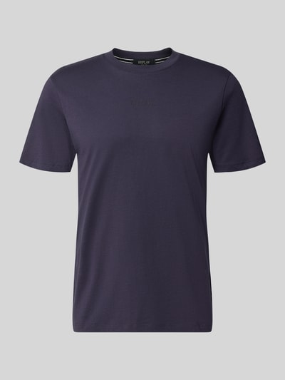Produktfoto, T-Shirt mit Rundhalsausschnitt und Logo von Replay, bawełna, krój slim fit, okrągły dekolt, Logo, Długość tyłu w rozmiarze M: 71 cm, męski t-shirt