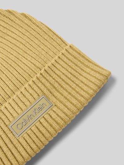 CK Calvin Klein Gebreide muts met kasjmier en labelpatch Mosterdgeel - 2