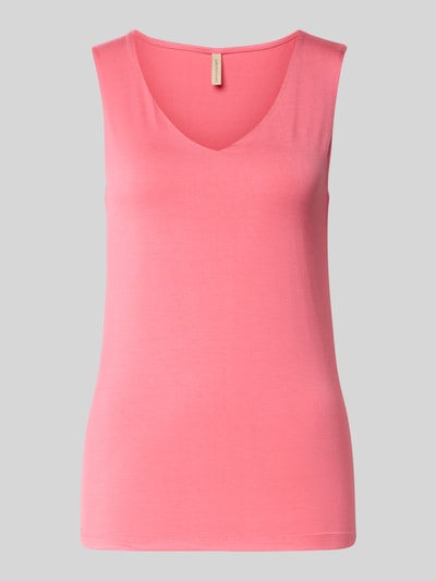 Produktfoto, Top mit V-Ausschnitt Modell 'Marica' von Soyaconcept aus Lyocell-Elasthan-Mix, Slim-Fit, Rückenlänge 60 cm, pink
