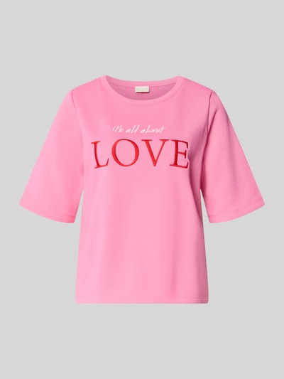 Produktfoto, T-Shirt mit Statement-Stitching von Milano Italy in Rosa mit rotem Schriftzug, Baumwoll-Mix, Relaxed Fit, Rundhalsausschnitt