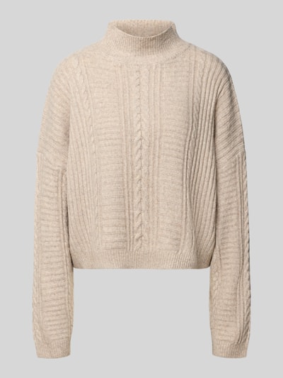 Produktfoto, Strickpullover mit Stehkragen Modell 'MYLLE' von ICHI in Beige mit Strukturmuster und Relaxed Fit, Damen, 46 cm Rückenlänge, 46 cm Ärmellänge