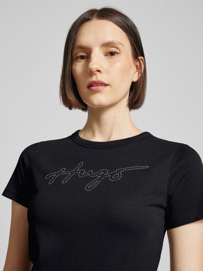 HUGO T-shirt met strass-steentjes, model 'Deloris' Zwart - 3