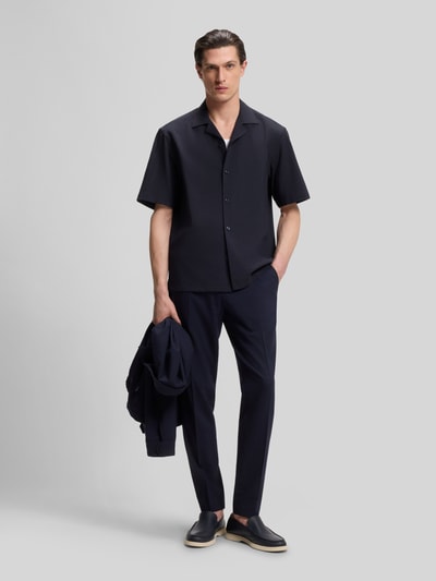 BOSS Relaxed Fit Kurzarmhemd aus Woll-Mix Marine 1