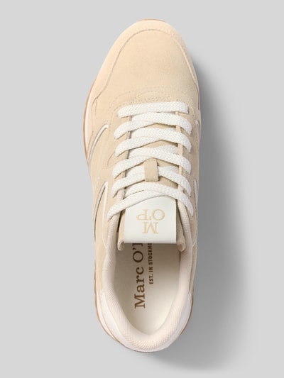 Productfoto, beige sneakers van rundleer met witte veters en lichte textuur, Sneaker aus echtem Rindsleder van Marc O'Polo, dames sneakers