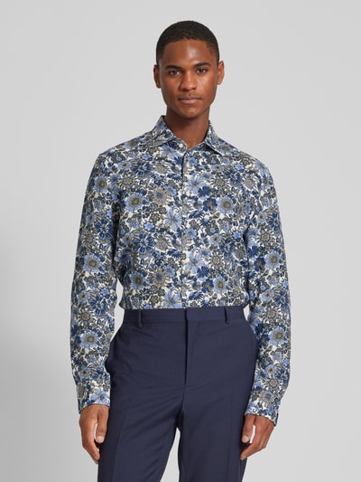 SEIDENSTICKER Slim fit zakelijk overhemd van linnen met bloemenmotief Marineblauw - 4