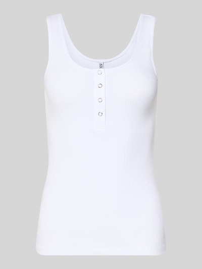 Produktfoto, Slim Fit Tank Top aus Bio-Baumwoll-Mix Modell 'KITTE' von Pieces, kolor jednolity, rippowana tekstura, szerokie ramiączka, dekolt henley z guziczkami