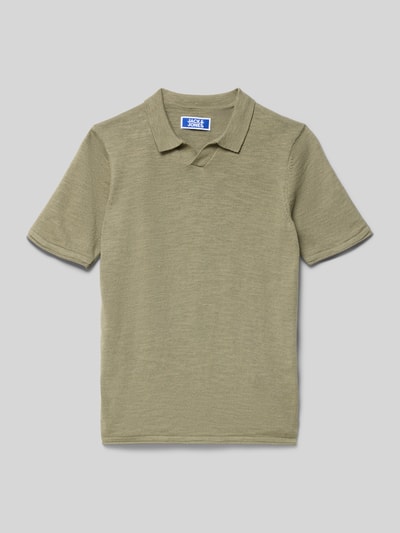 Productfoto, Poloshirt met V-hals Model 'KANE' van JACK & JONES voor kinderen, puur katoen, regular fit, ruglengte bij maat 140: 54 cm, olijfgroen, fijne structuur