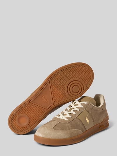 Polo Ralph Lauren Sneakersy skórzane z detalem z logo Szarobrązowy 4