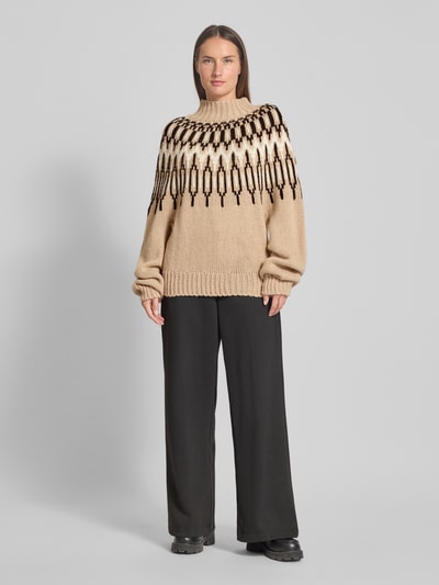 Drykorn Sweter z dzianiny z prążkowanymi wykończeniami Piaskowy 1